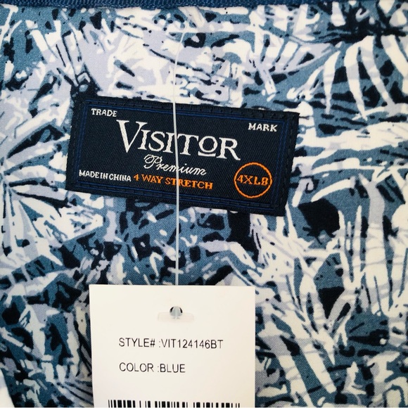 Visitor Premium Size 4XL Hawaiian Button Up Collared Neck Short Sleeve Blue ps2 - Picture 7 of 7